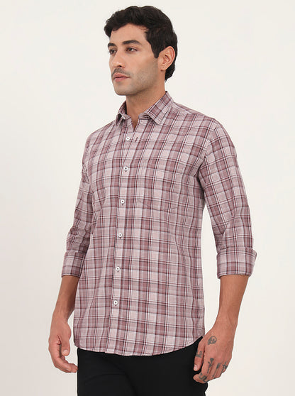 Onion Pink Checked Slim Fit Semi Casual Shirt | JadeBlue