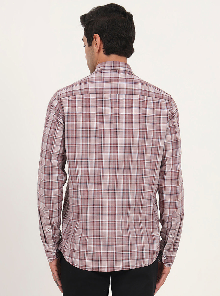 Onion Pink Checked Slim Fit Semi Casual Shirt | JadeBlue