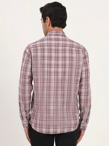 Onion Pink Checked Slim Fit Semi Casual Shirt | JadeBlue