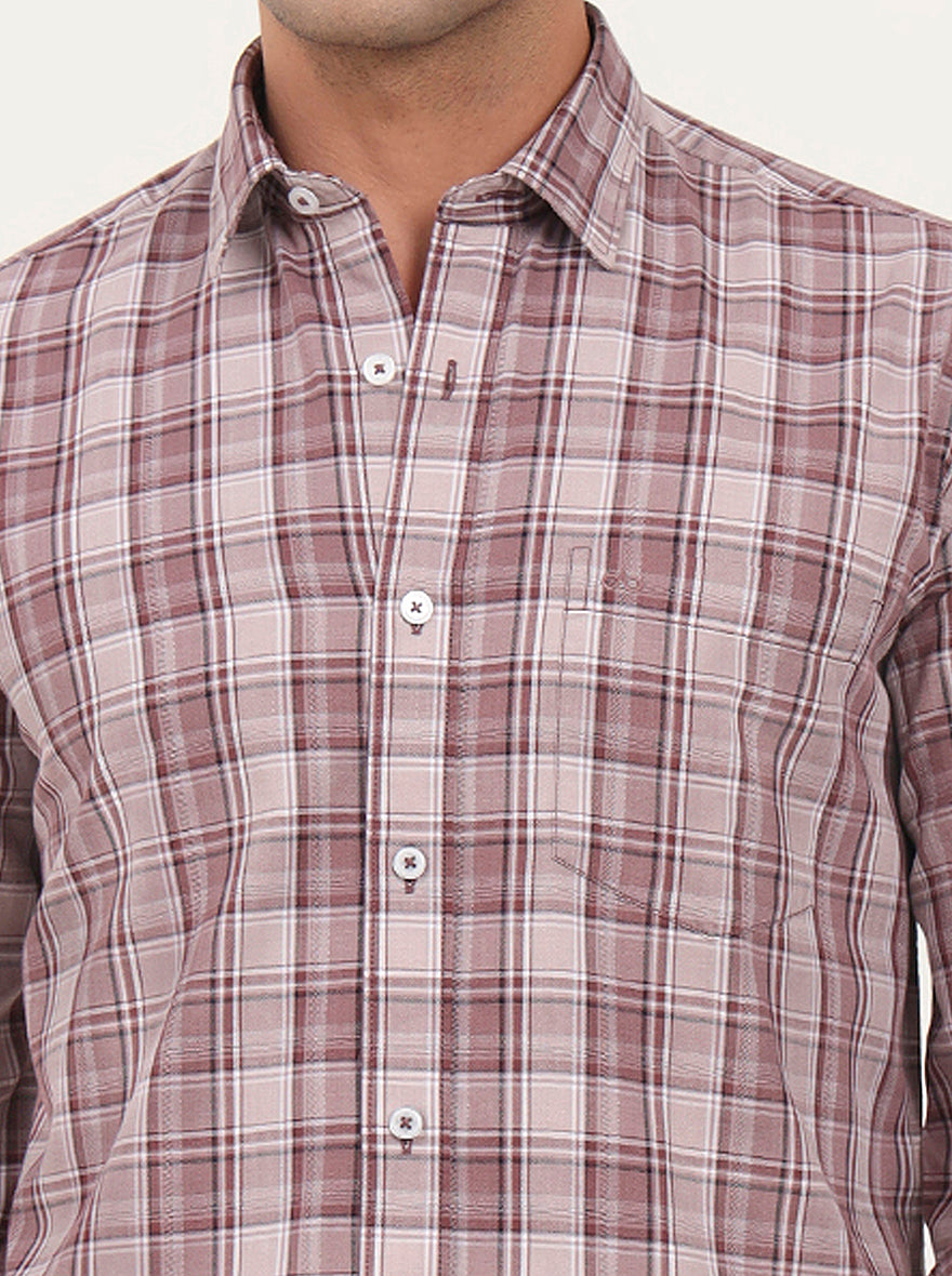 Onion Pink Checked Slim Fit Semi Casual Shirt | JadeBlue