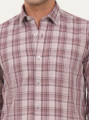 Onion Pink Checked Slim Fit Semi Casual Shirt | JadeBlue