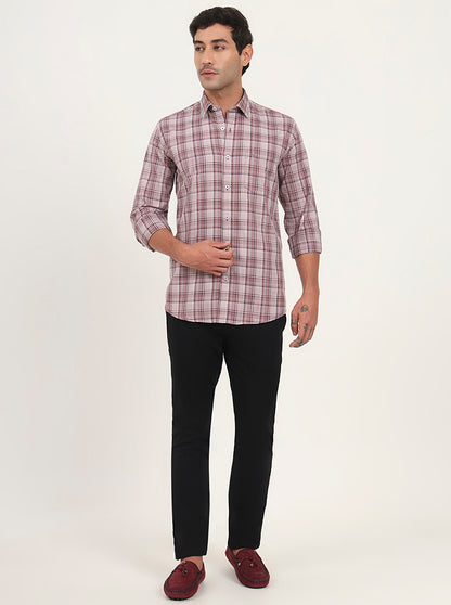 Onion Pink Checked Slim Fit Semi Casual Shirt | JadeBlue