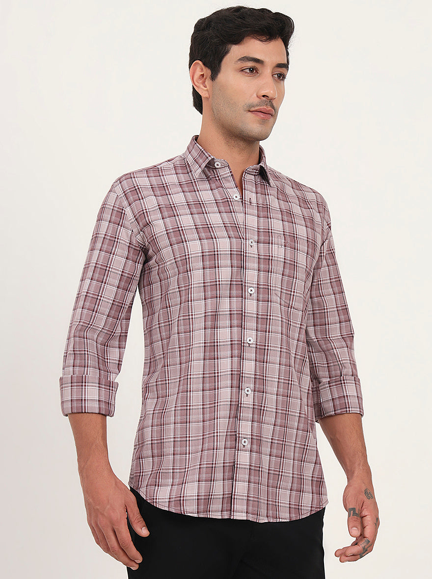 Onion Pink Checked Slim Fit Semi Casual Shirt | JadeBlue