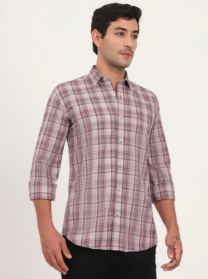 Onion Pink Checked Slim Fit Semi Casual Shirt | JadeBlue