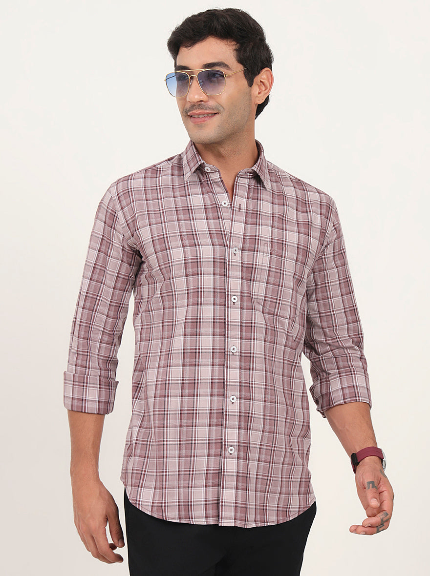 Onion Pink Checked Slim Fit Semi Casual Shirt | JadeBlue