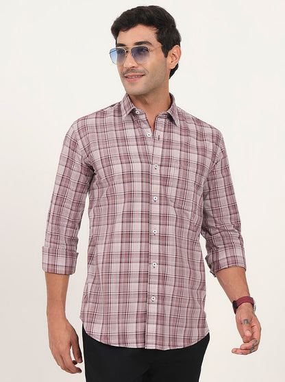 Onion Pink Checked Slim Fit Semi Casual Shirt | JadeBlue