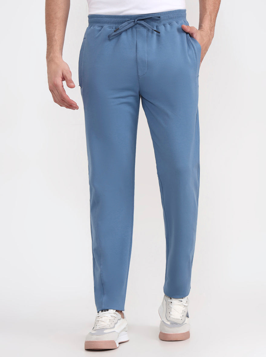 Light Blue Solid Slim Fit Track Pant | JadeBlue