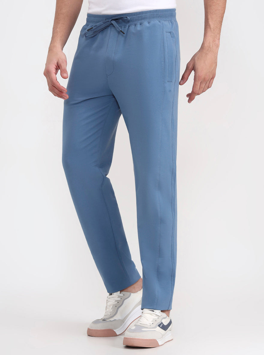 Light Blue Solid Slim Fit Track Pant | JadeBlue