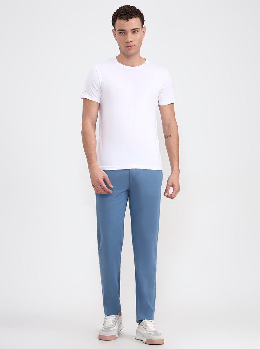 Light Blue Solid Slim Fit Track Pant | JadeBlue
