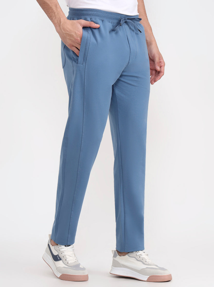 Light Blue Solid Slim Fit Track Pant | JadeBlue