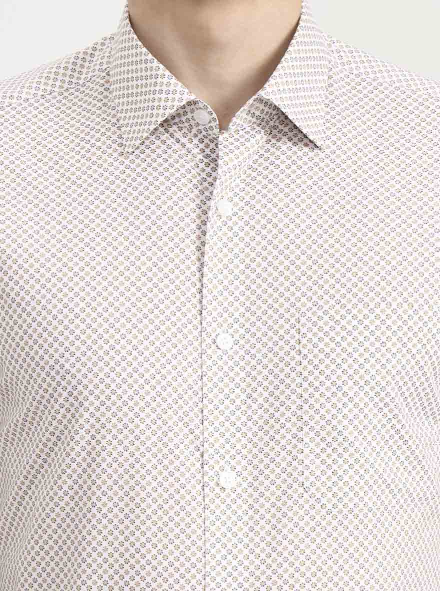 Fawn & White Printed Regular Fit Formal Shirt | JadeBlue