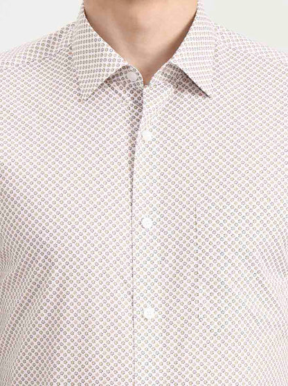 Fawn & White Printed Regular Fit Formal Shirt | JadeBlue