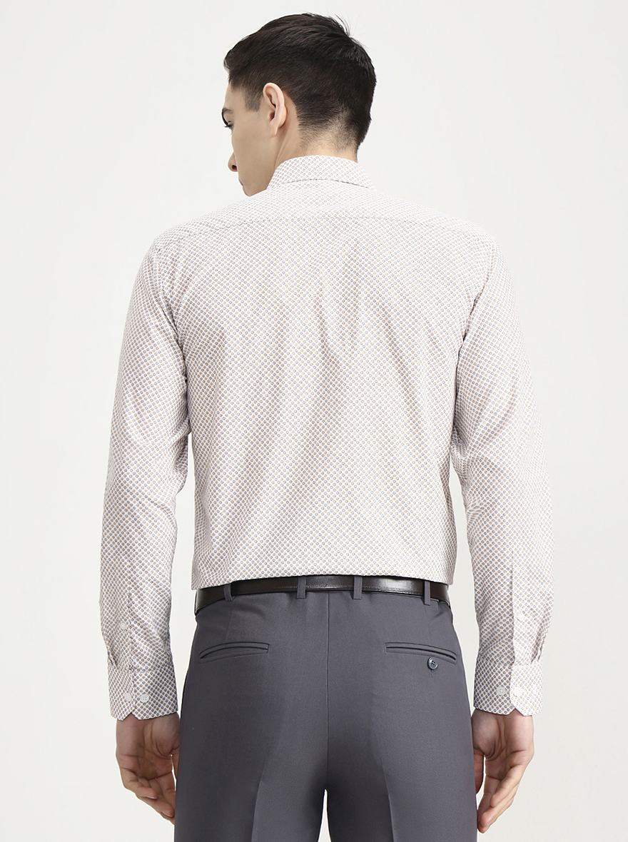 Fawn & White Printed Regular Fit Formal Shirt | JadeBlue
