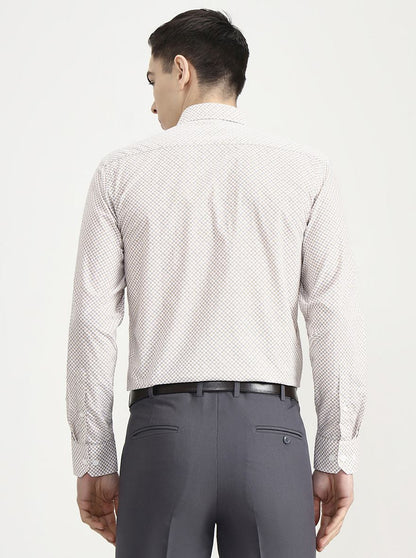 Fawn & White Printed Regular Fit Formal Shirt | JadeBlue