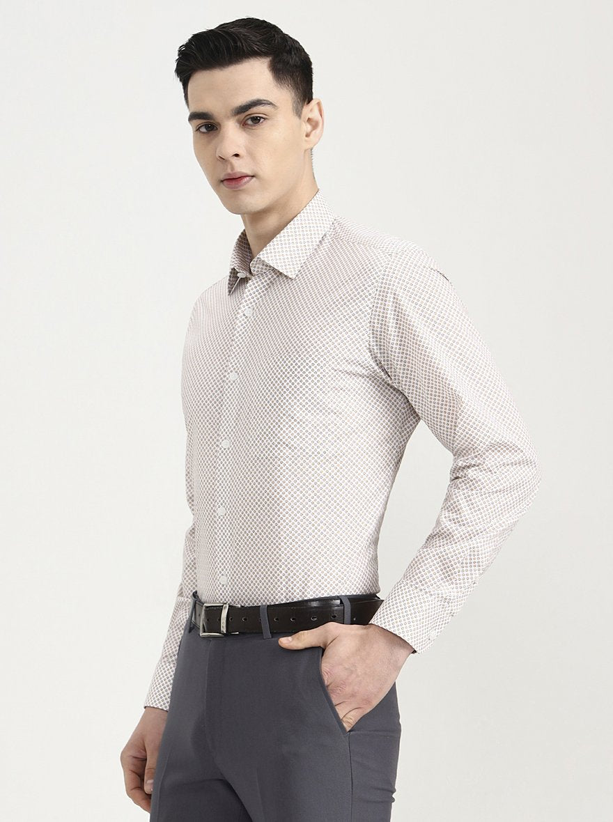 Fawn & White Printed Regular Fit Formal Shirt | JadeBlue