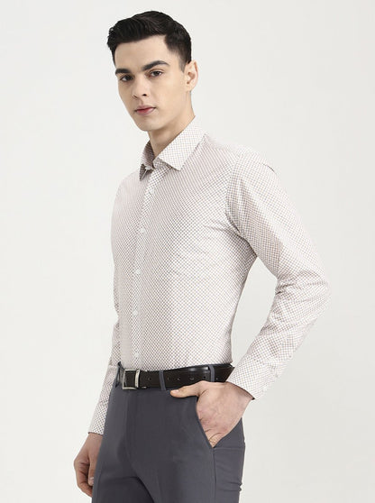 Fawn & White Printed Regular Fit Formal Shirt | JadeBlue