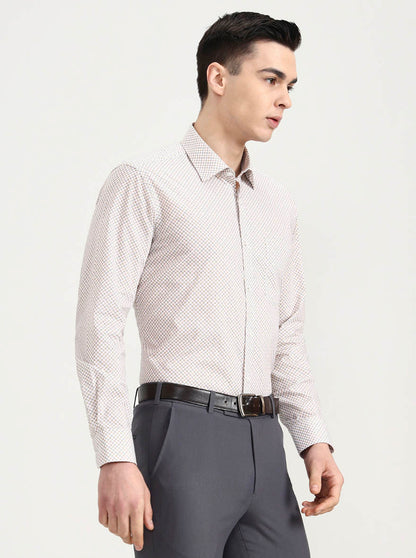 Fawn & White Printed Regular Fit Formal Shirt | JadeBlue