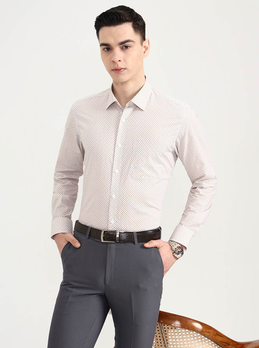 Fawn & White Printed Regular Fit Formal Shirt | JadeBlue