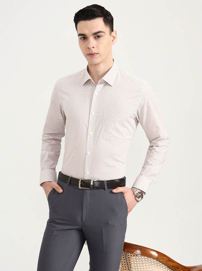 Fawn & White Printed Regular Fit Formal Shirt | JadeBlue