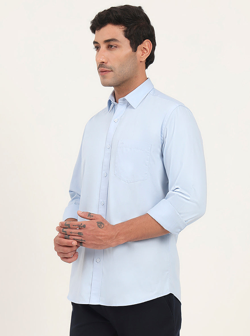 Sky Blue Solid Slim Fit Semi Casual Shirt | JadeBlue