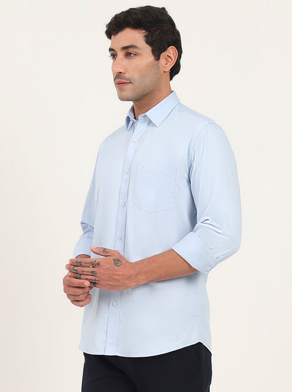 Sky Blue Solid Slim Fit Semi Casual Shirt | JadeBlue