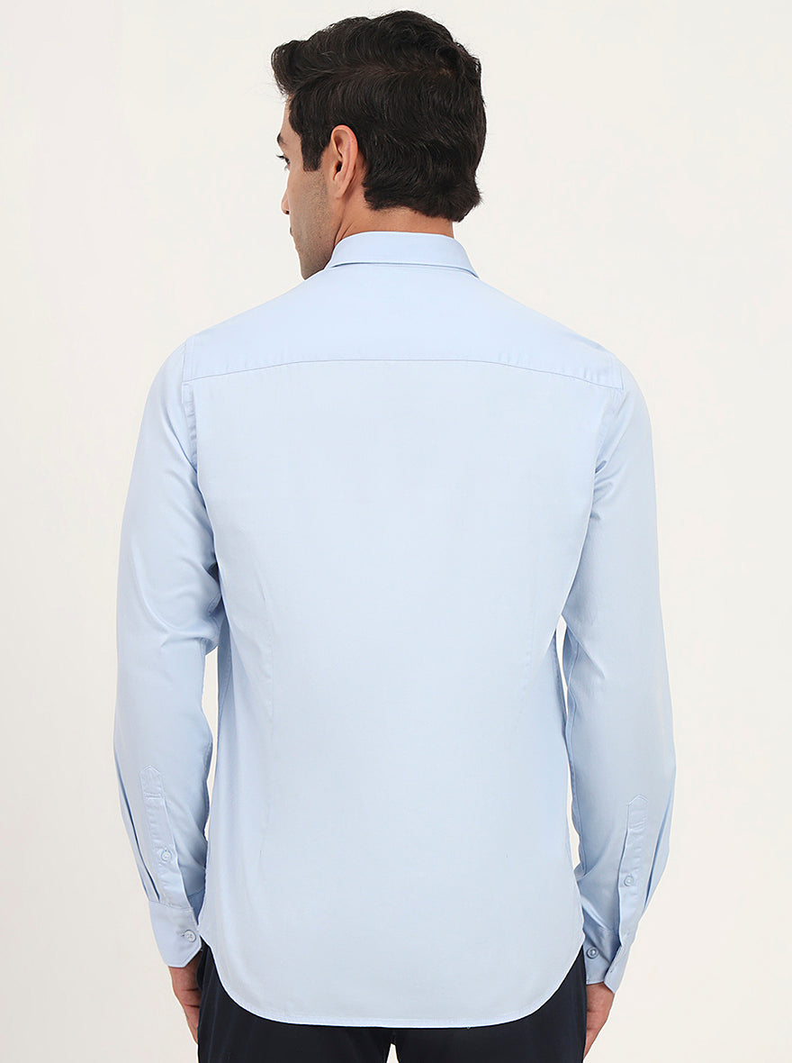 Sky Blue Solid Slim Fit Semi Casual Shirt | JadeBlue