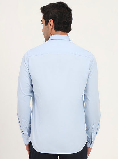 Sky Blue Solid Slim Fit Semi Casual Shirt | JadeBlue