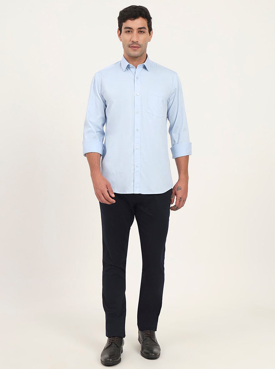 Sky Blue Solid Slim Fit Semi Casual Shirt | JadeBlue
