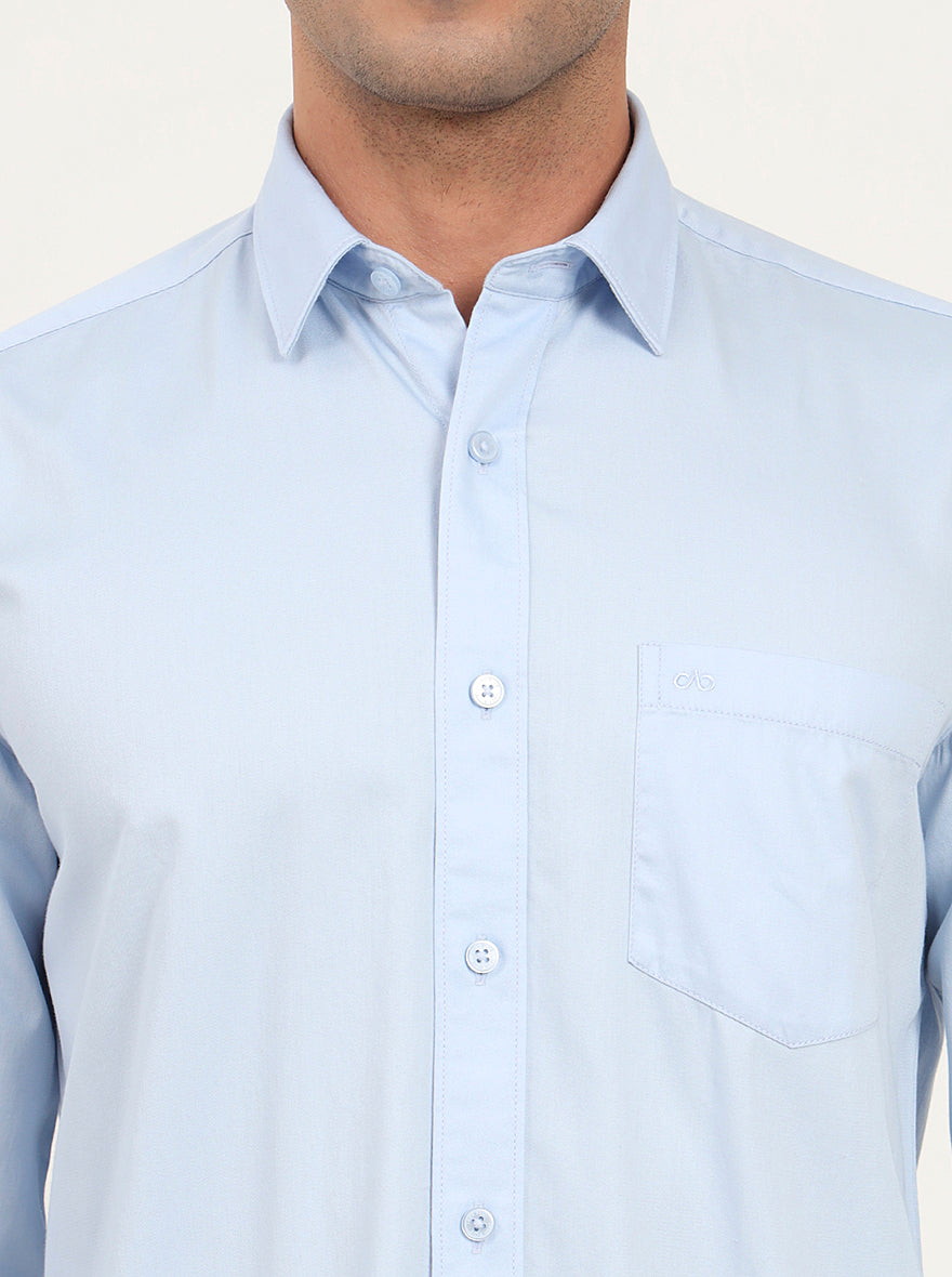 Sky Blue Solid Slim Fit Semi Casual Shirt | JadeBlue