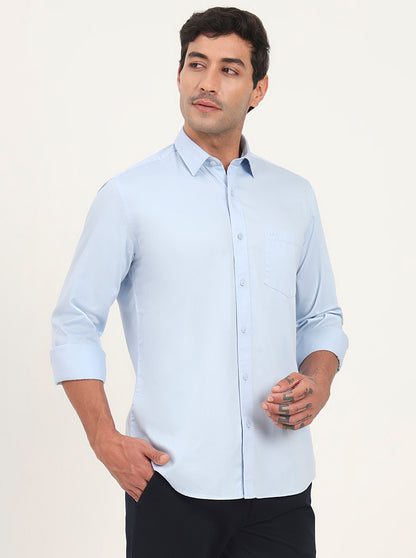 Sky Blue Solid Slim Fit Semi Casual Shirt | JadeBlue