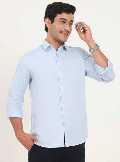 Sky Blue Solid Slim Fit Semi Casual Shirt | JadeBlue
