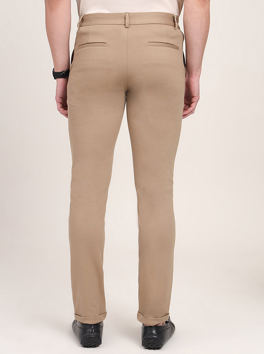 Beige Solid Venice Fit Casual Trouser | JadeBlue
