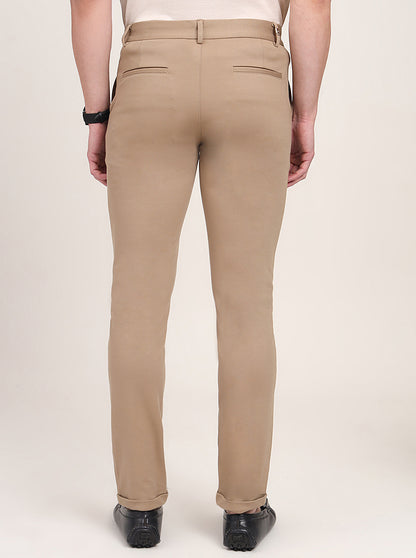 Beige Solid Venice Fit Casual Trouser | JadeBlue