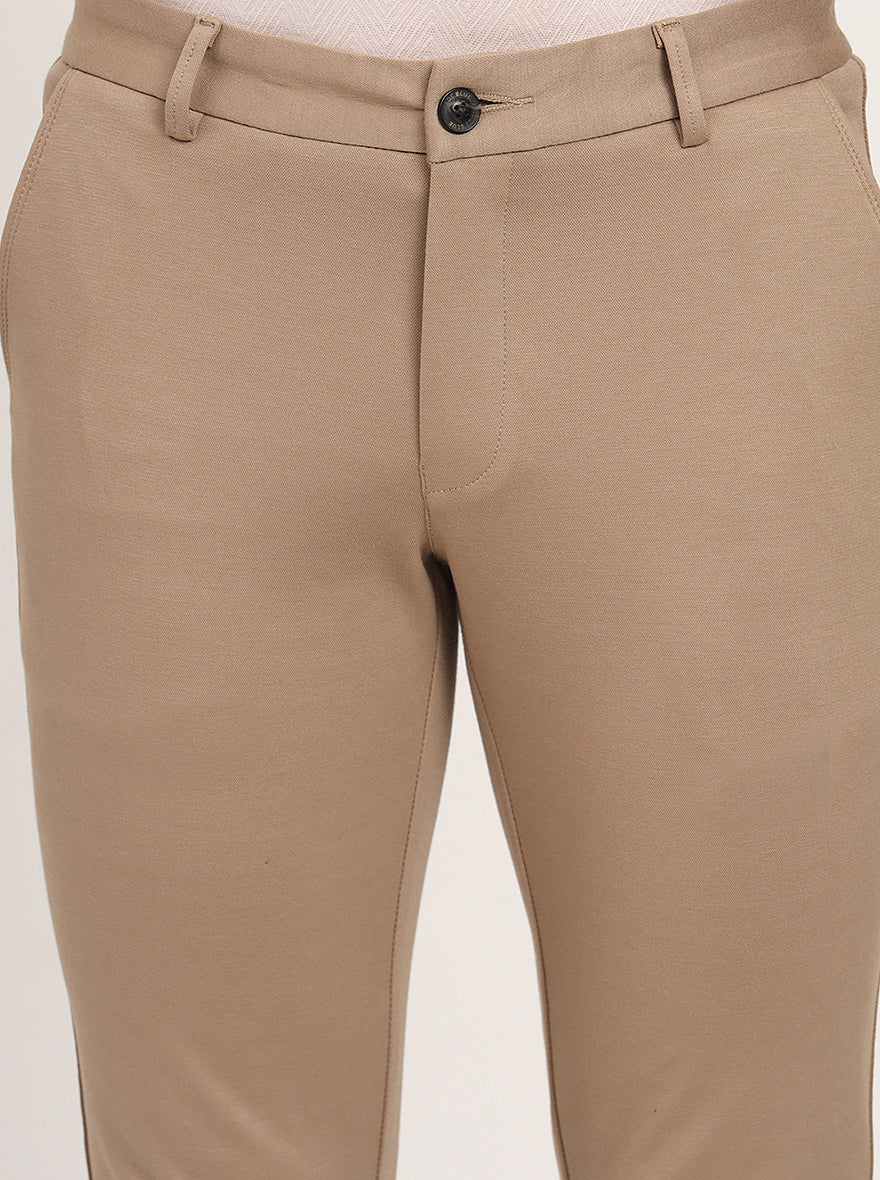 Beige Solid Venice Fit Casual Trouser | JadeBlue