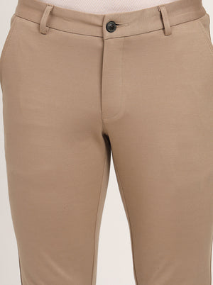 Beige Solid Venice Fit Casual Trouser | JadeBlue