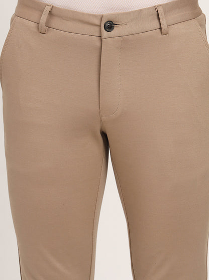 Beige Solid Venice Fit Casual Trouser | JadeBlue
