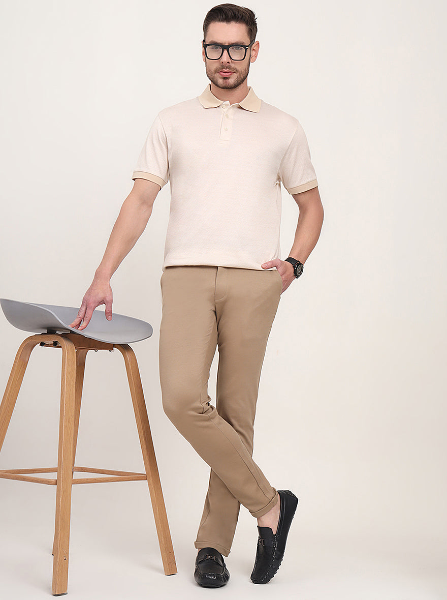 Beige Solid Venice Fit Casual Trouser | JadeBlue