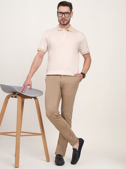 Beige Solid Venice Fit Casual Trouser | JadeBlue