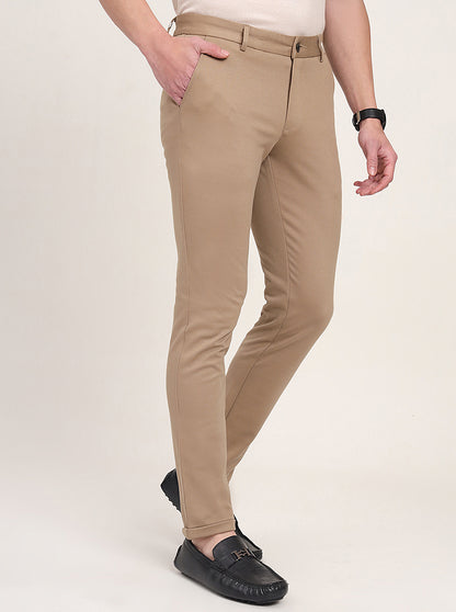 Beige Solid Venice Fit Casual Trouser | JadeBlue