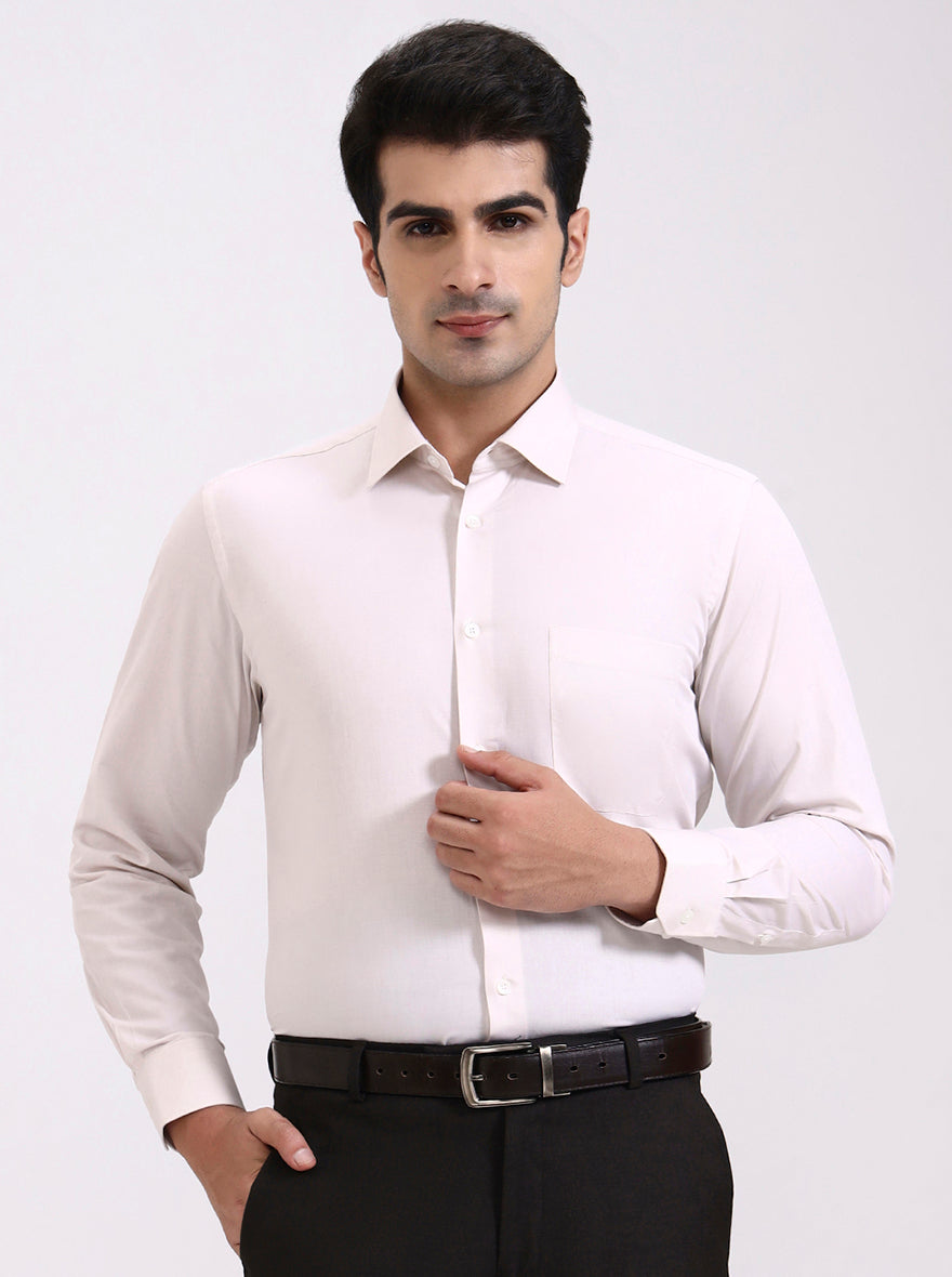 Cream Solid Regular Fit Formal Shirt | JadeBlue