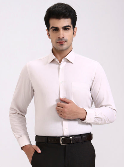 Cream Solid Regular Fit Formal Shirt | JadeBlue