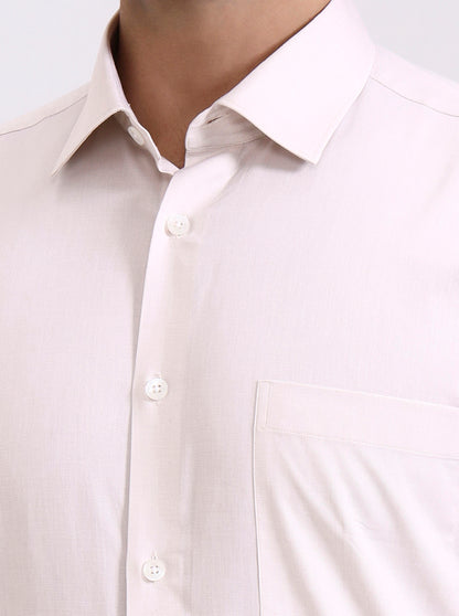 Cream Solid Regular Fit Formal Shirt | JadeBlue