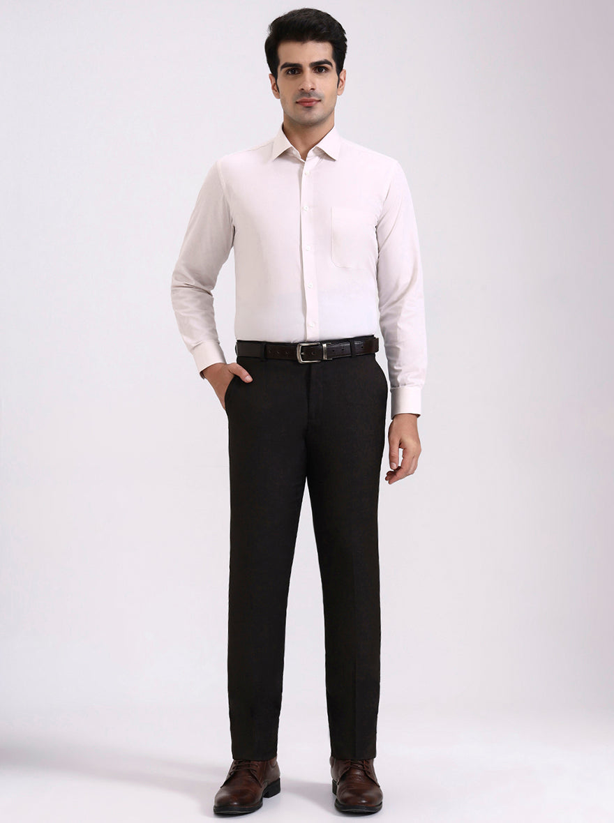 Cream Solid Regular Fit Formal Shirt | JadeBlue
