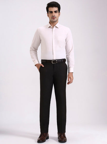 Cream Solid Regular Fit Formal Shirt | JadeBlue