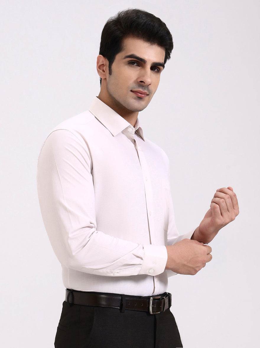 Cream Solid Regular Fit Formal Shirt | JadeBlue