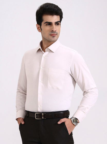 Cream Solid Regular Fit Formal Shirt | JadeBlue