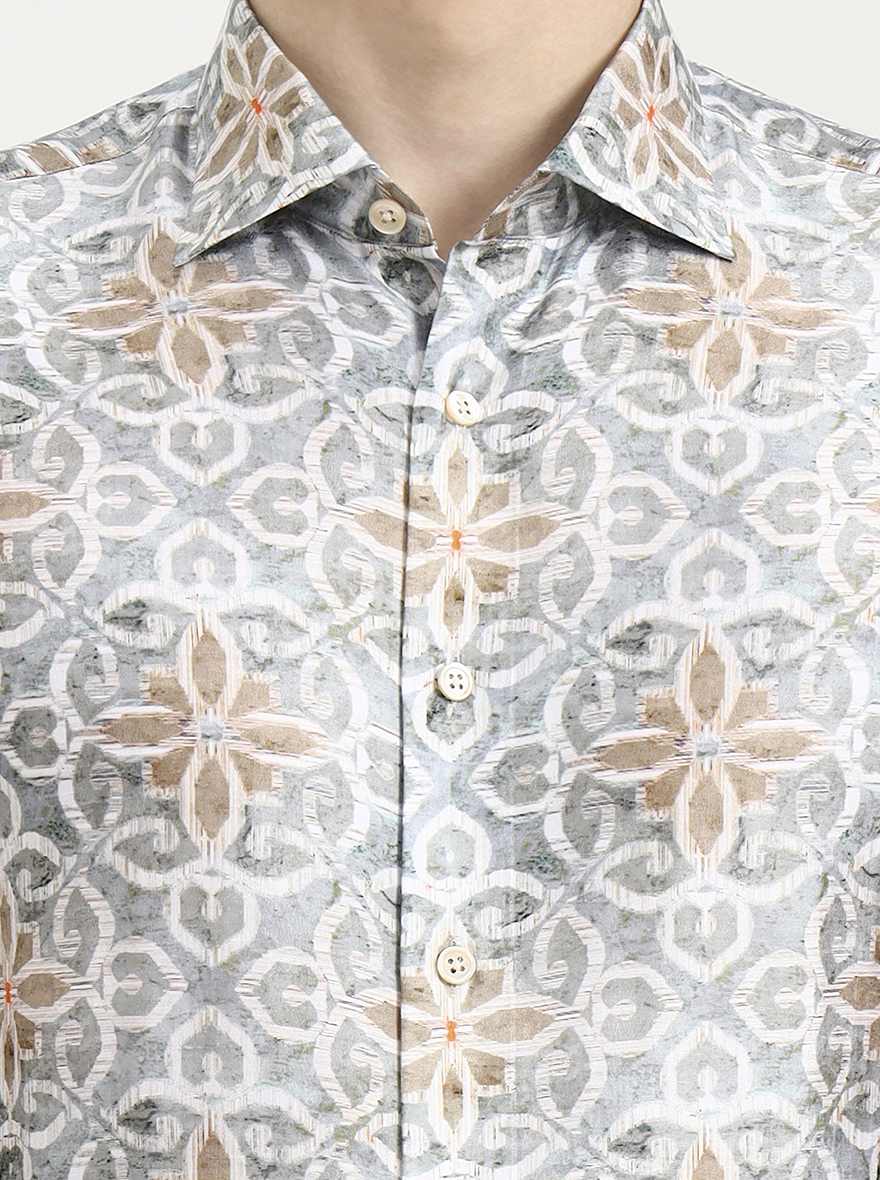 Grey Printed Slim Fit Formal Shirt | JadeBlue Super Luxe