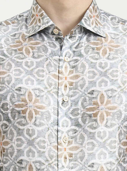 Grey Printed Slim Fit Formal Shirt | JadeBlue Super Luxe
