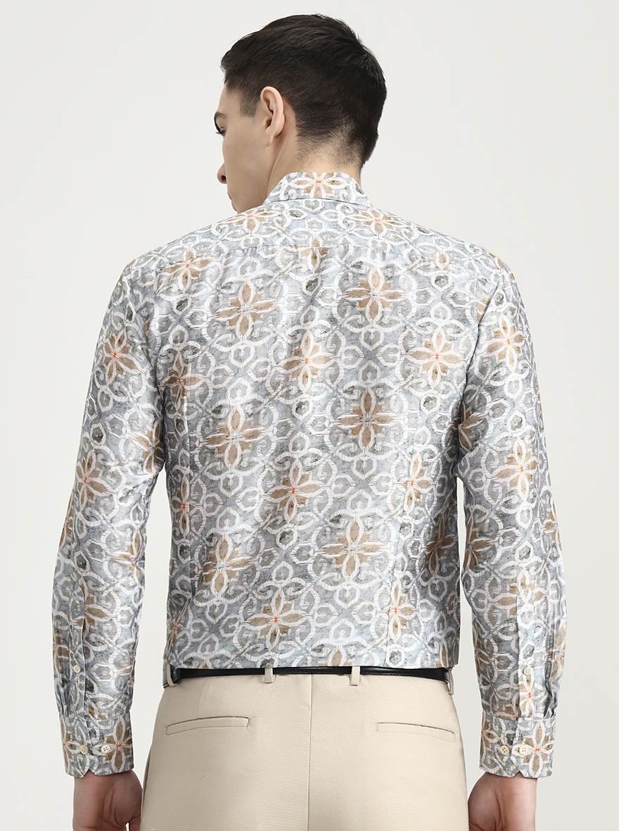 Grey Printed Slim Fit Formal Shirt | JadeBlue Super Luxe
