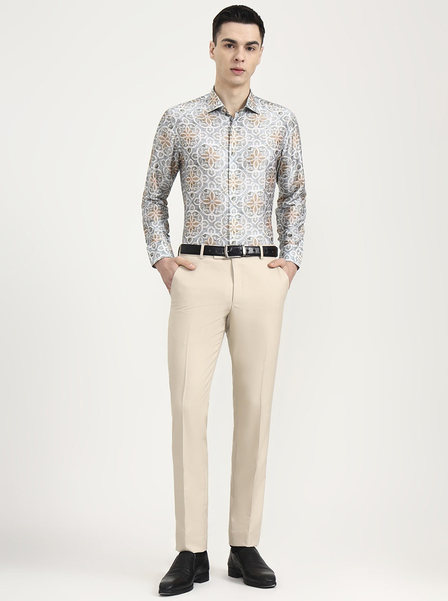 Grey Printed Slim Fit Formal Shirt | JadeBlue Super Luxe
